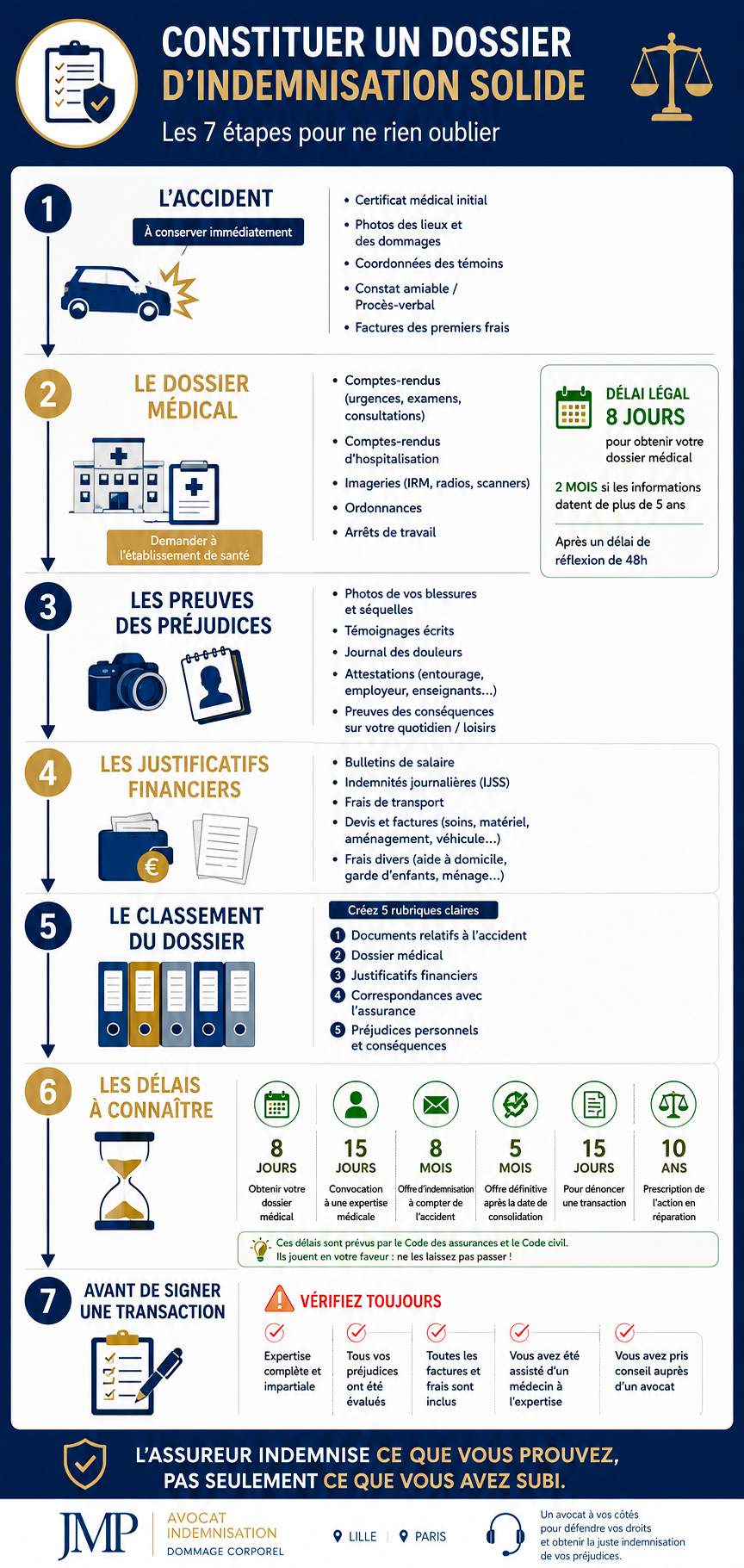 Infographie : les étapes et les pièces de l'indemnisation après un accident corporel