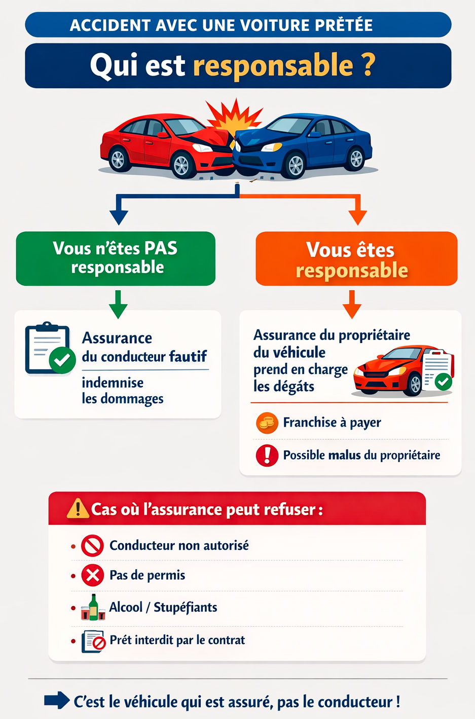 infographie accident avec une voiture pr&ecirc;t&eacute;e