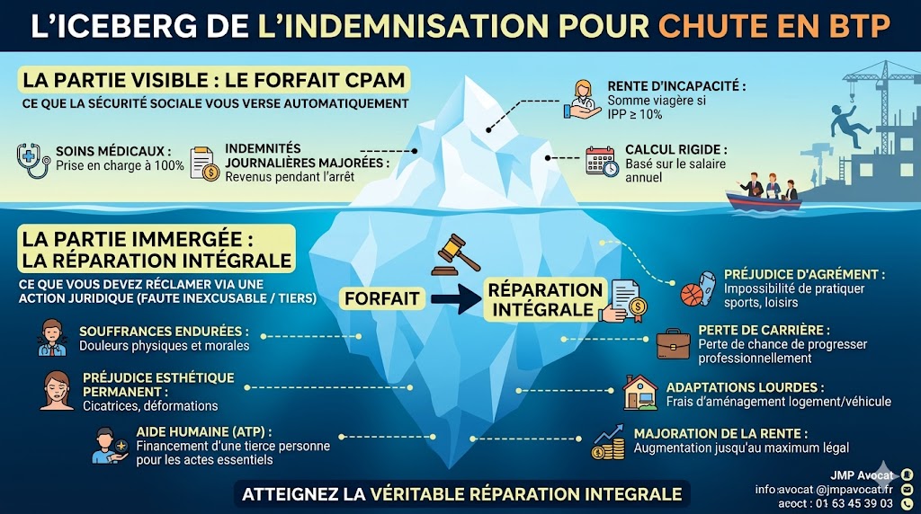 infographie chute chantier btp indemnisation