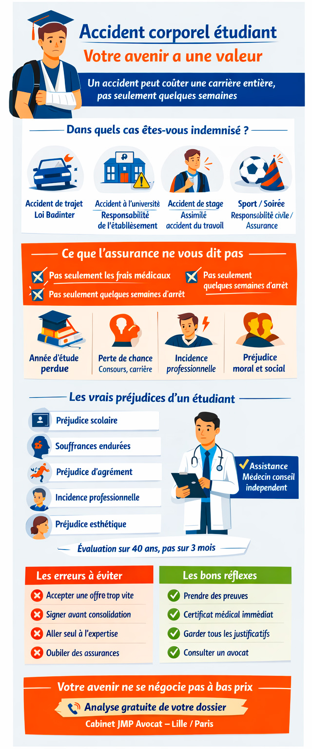 infographie accident &eacute;tudiant indemnisation pr&eacute;judice scolarit&eacute;