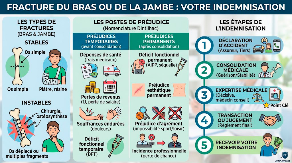 infographie bras jambe cass&eacute; et indemnisation