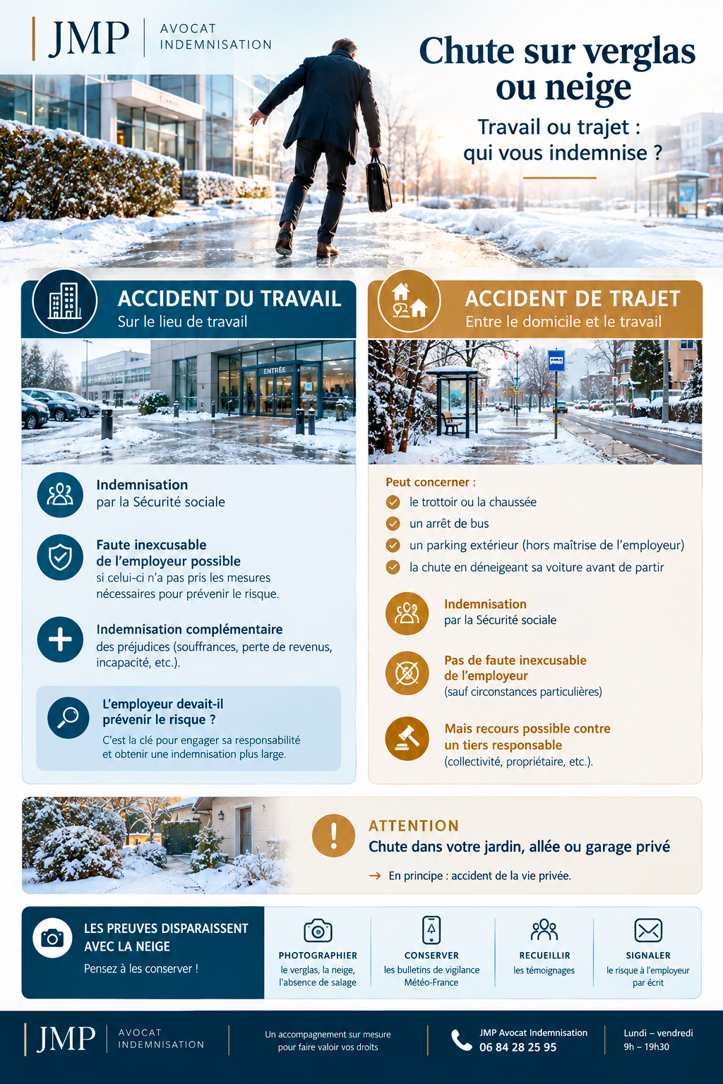 chute sur verglas neige au travail
