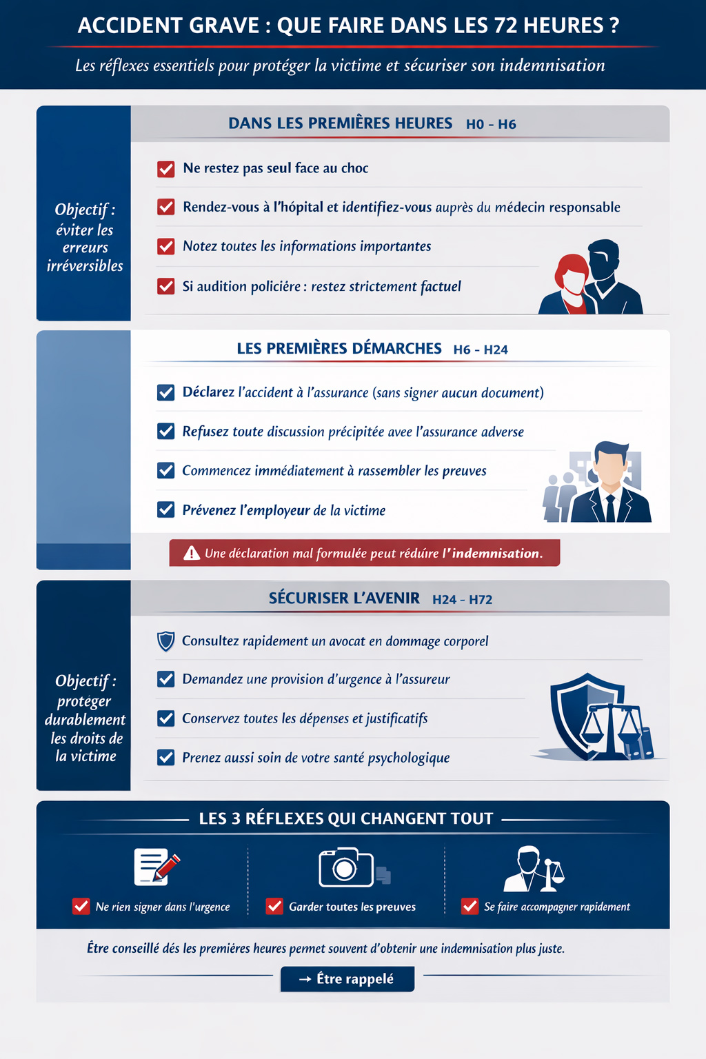 infographie que faire dans les 72h apr&egrave;s l'accident de la route : kit d'urgence pour les proches