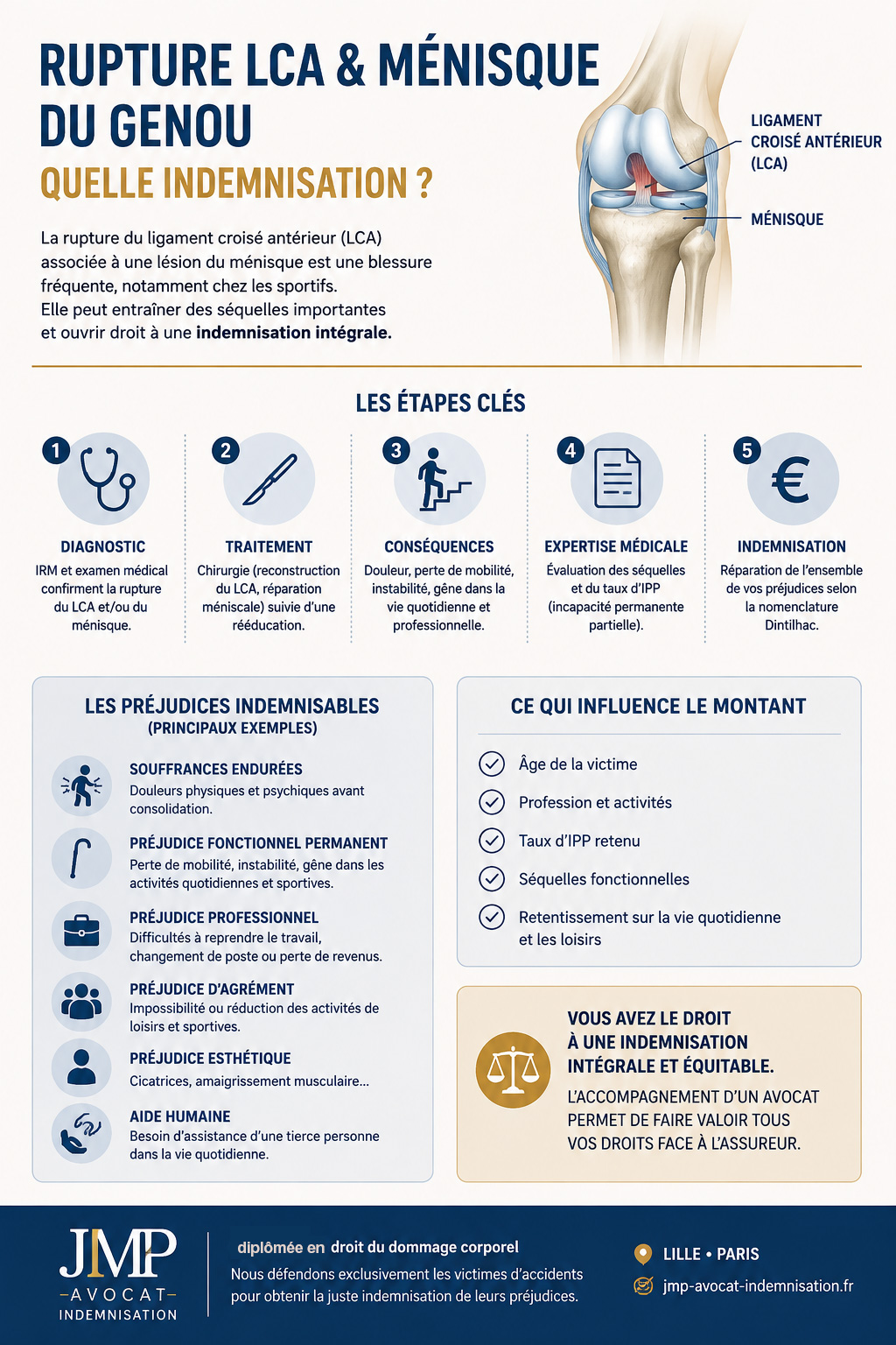 infographie indemnisation menisque, lca, genou